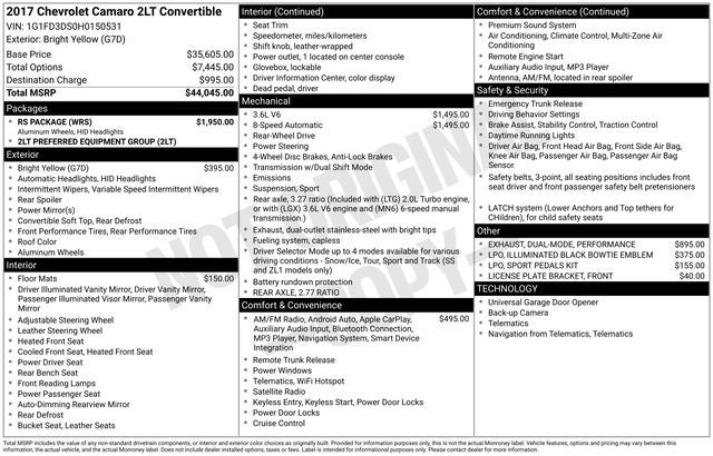 2017 Chevrolet Camaro 2LT