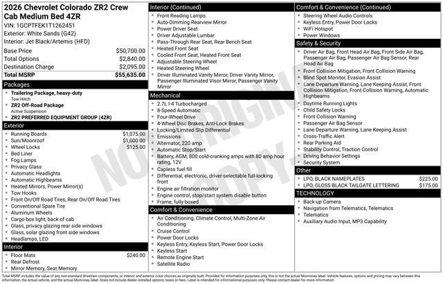 2026 Chevrolet Colorado ZR2
